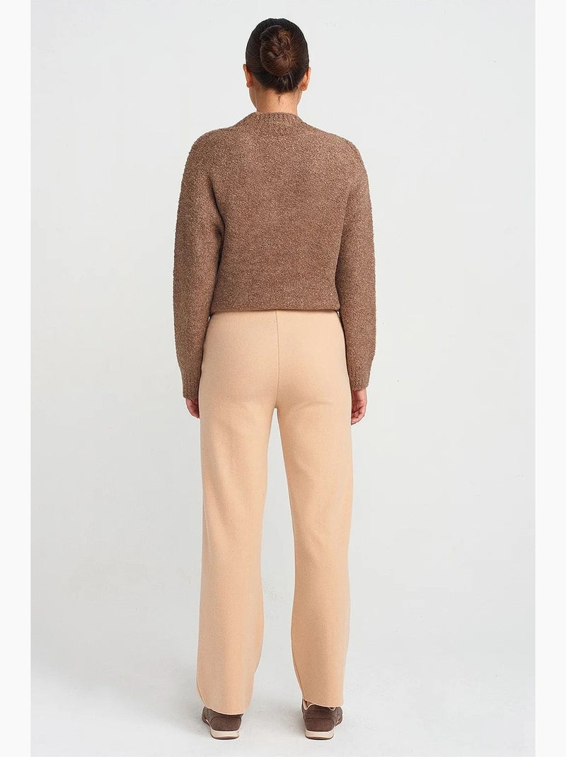 Pantalones de punto de mujer de tiro alto y pernera ancha dilvin Beige arcilla - Kiabi