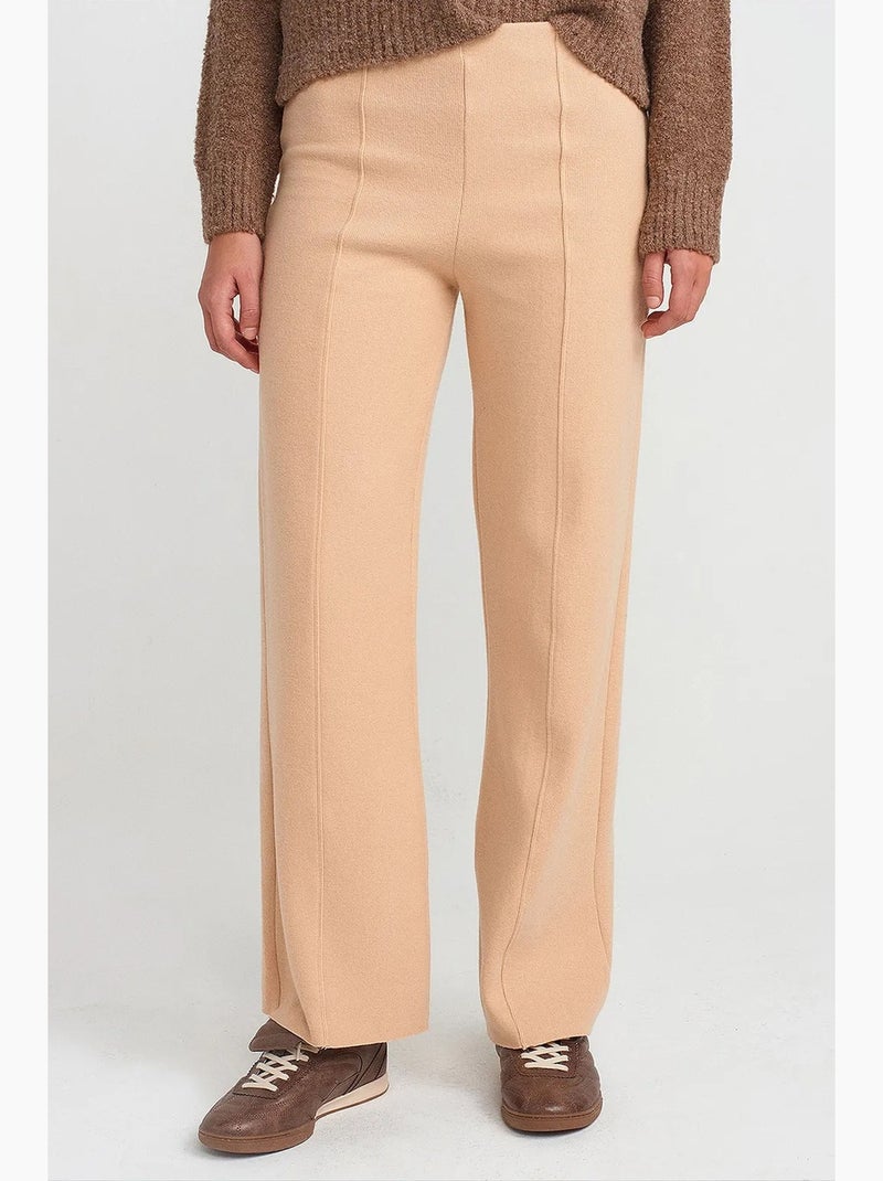 Pantalones de punto de mujer de tiro alto y pernera ancha dilvin Beige arcilla - Kiabi