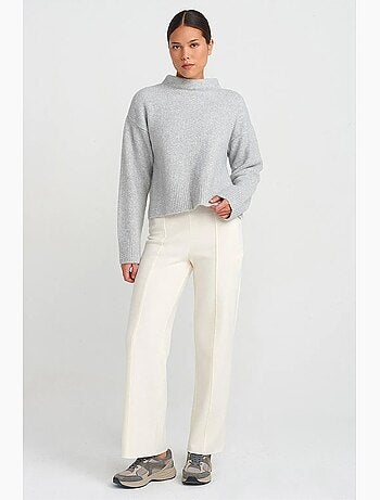 Pantalones de punto de mujer de tiro alto y pernera ancha dilvin