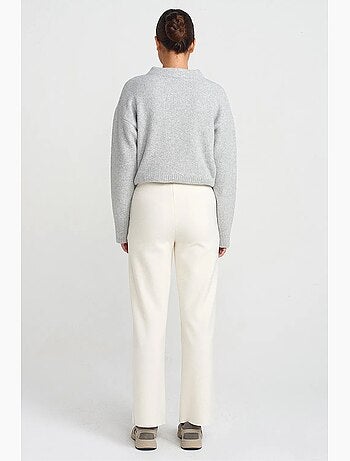 Pantalones de punto de mujer de tiro alto y pernera ancha dilvin