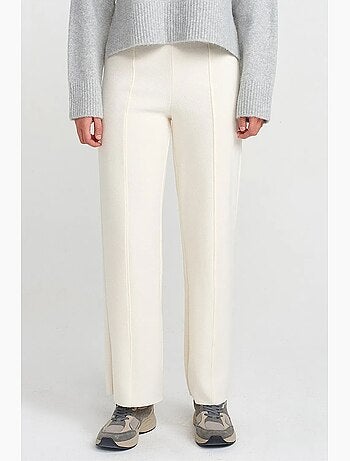 Pantalones de punto de mujer de tiro alto y pernera ancha dilvin
