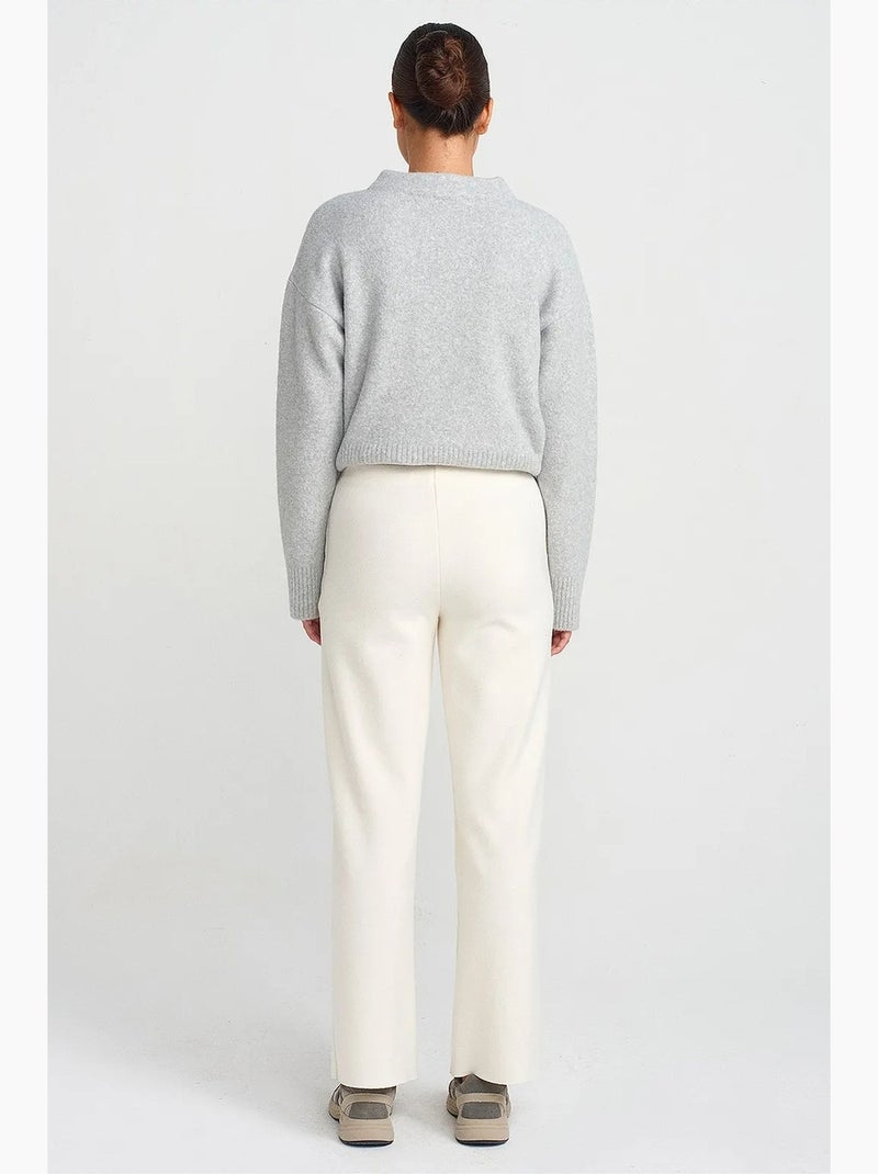 Pantalones de punto de mujer de tiro alto y pernera ancha dilvin Blanco roto - Kiabi