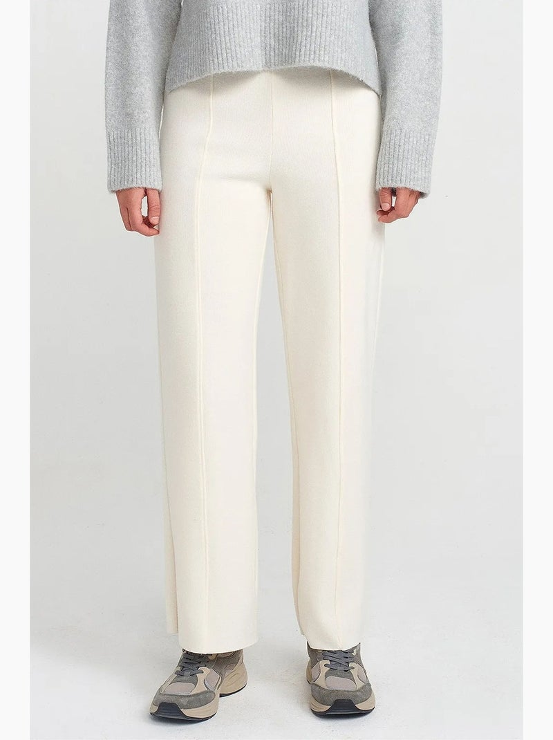 Pantalones de punto de mujer de tiro alto y pernera ancha dilvin Blanco roto - Kiabi