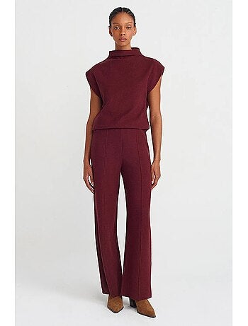 Pantalones de punto de mujer de tiro alto y pernera ancha dilvin