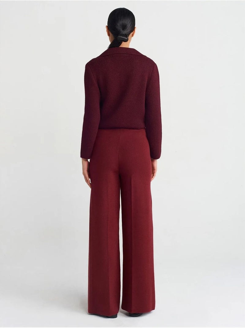 Pantalones de punto de pernera ancha para mujer dilvin Rojo burdeos - Kiabi