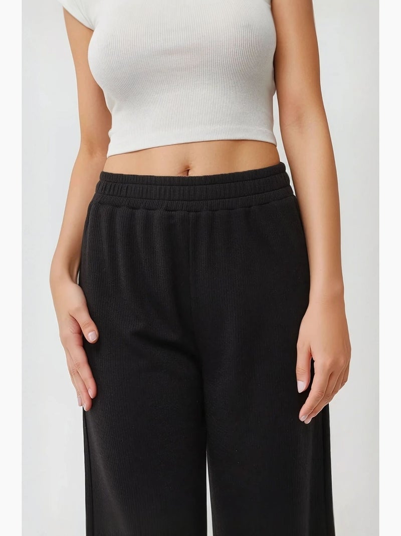 Pantalones de punto de pierna ancha con cintura elástica hiccup Negro - Kiabi