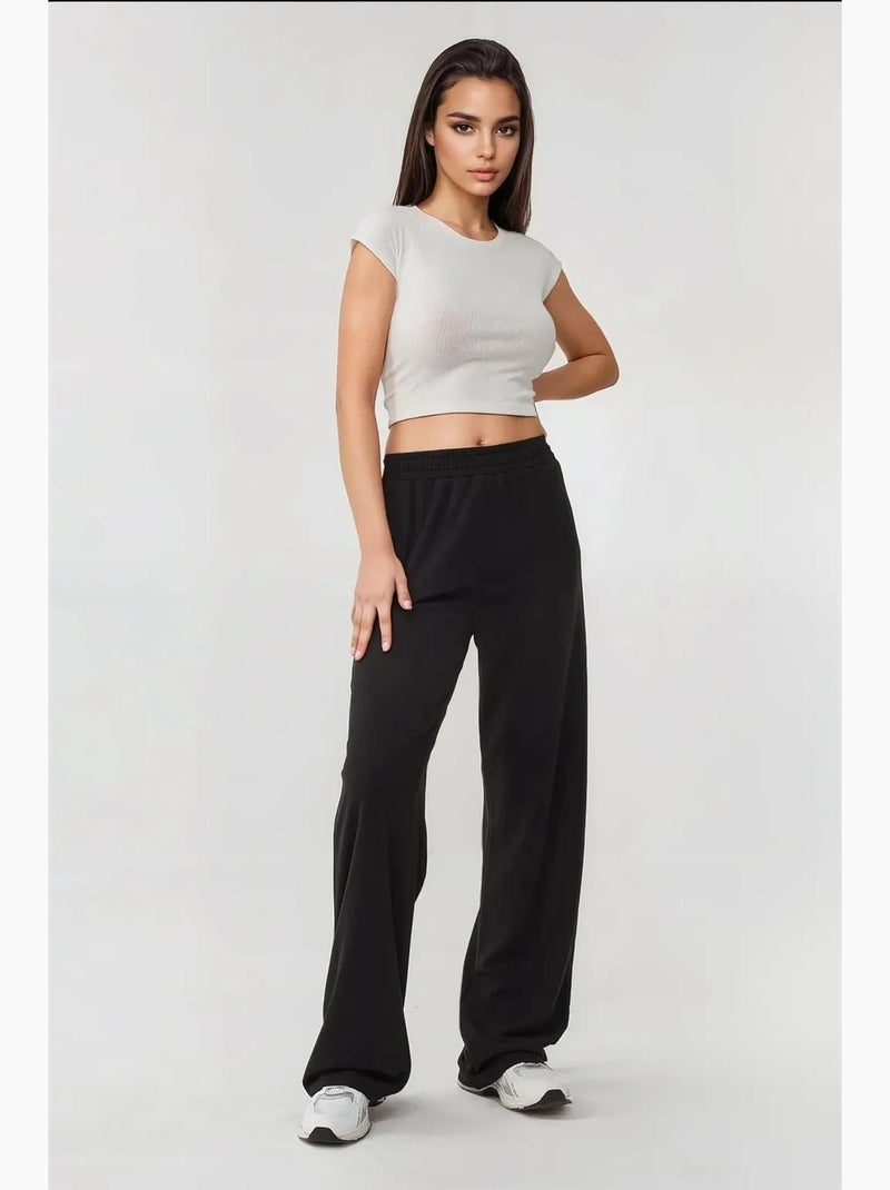 Pantalones de punto de pierna ancha con cintura elástica hiccup Negro - Kiabi