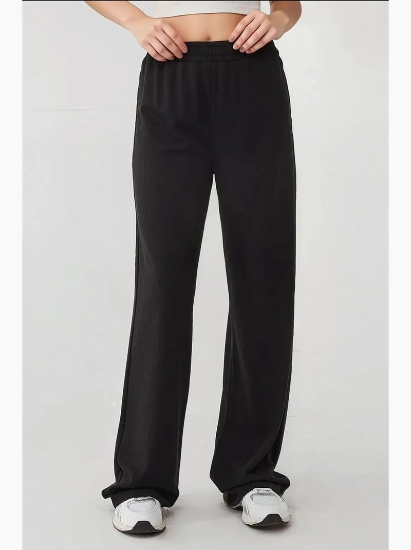 Pantalones de punto de pierna ancha con cintura elástica hiccup Negro - Kiabi