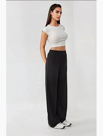 Pantalones de punto de pierna ancha con cintura elástica