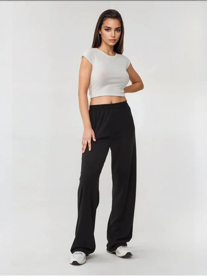 Pantalones de punto de pierna ancha con cintura elástica Negro - Kiabi
