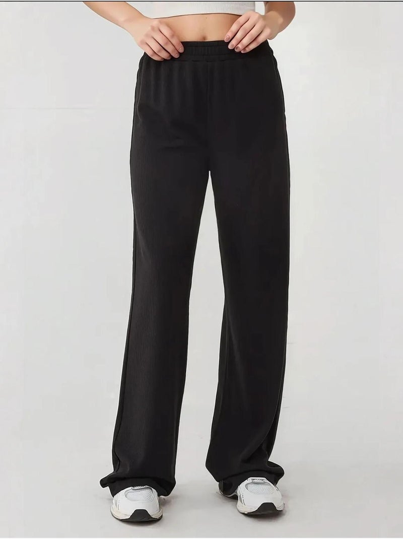 Pantalones de punto de pierna ancha con cintura elástica Negro - Kiabi