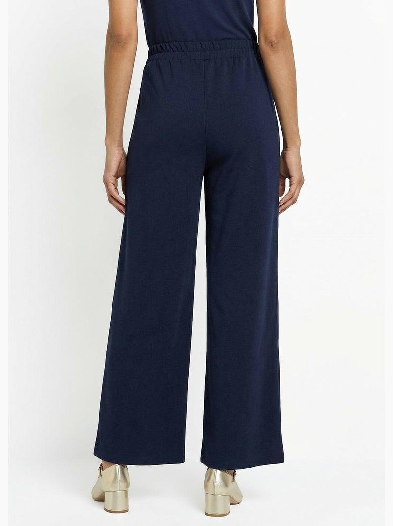 Pantalones de punto de pierna ancha con elegantes detalles metálicos - Afibel Azul marino - Kiabi