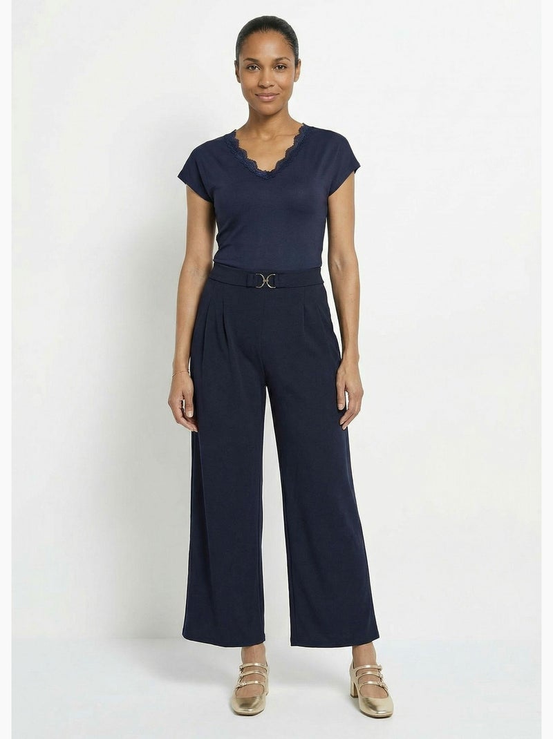 Pantalones de punto de pierna ancha con elegantes detalles metálicos - Afibel Azul marino - Kiabi