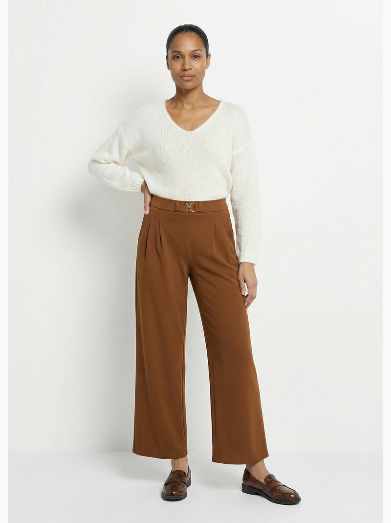Pantalones de punto de pierna ancha con elegantes detalles metálicos - Afibel Marrón tabaco - Kiabi