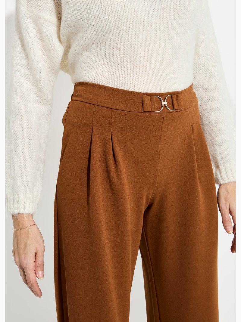 Pantalones de punto de pierna ancha con elegantes detalles metálicos - Afibel Marrón tabaco - Kiabi