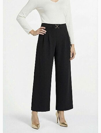 Pantalones de punto de pierna ancha con elegantes detalles metálicos - Afibel