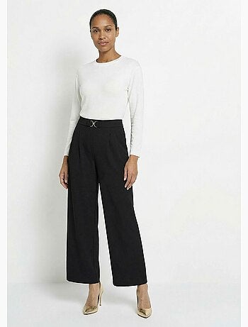 Pantalones de punto de pierna ancha con elegantes detalles metálicos - Afibel