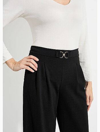 Pantalones de punto de pierna ancha con elegantes detalles metálicos - Afibel