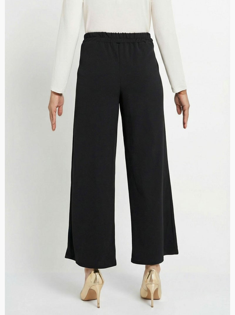 Pantalones de punto de pierna ancha con elegantes detalles metálicos - Afibel Negro - Kiabi