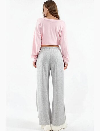 Pantalones de punto de pierna ancha y cintura alta busem