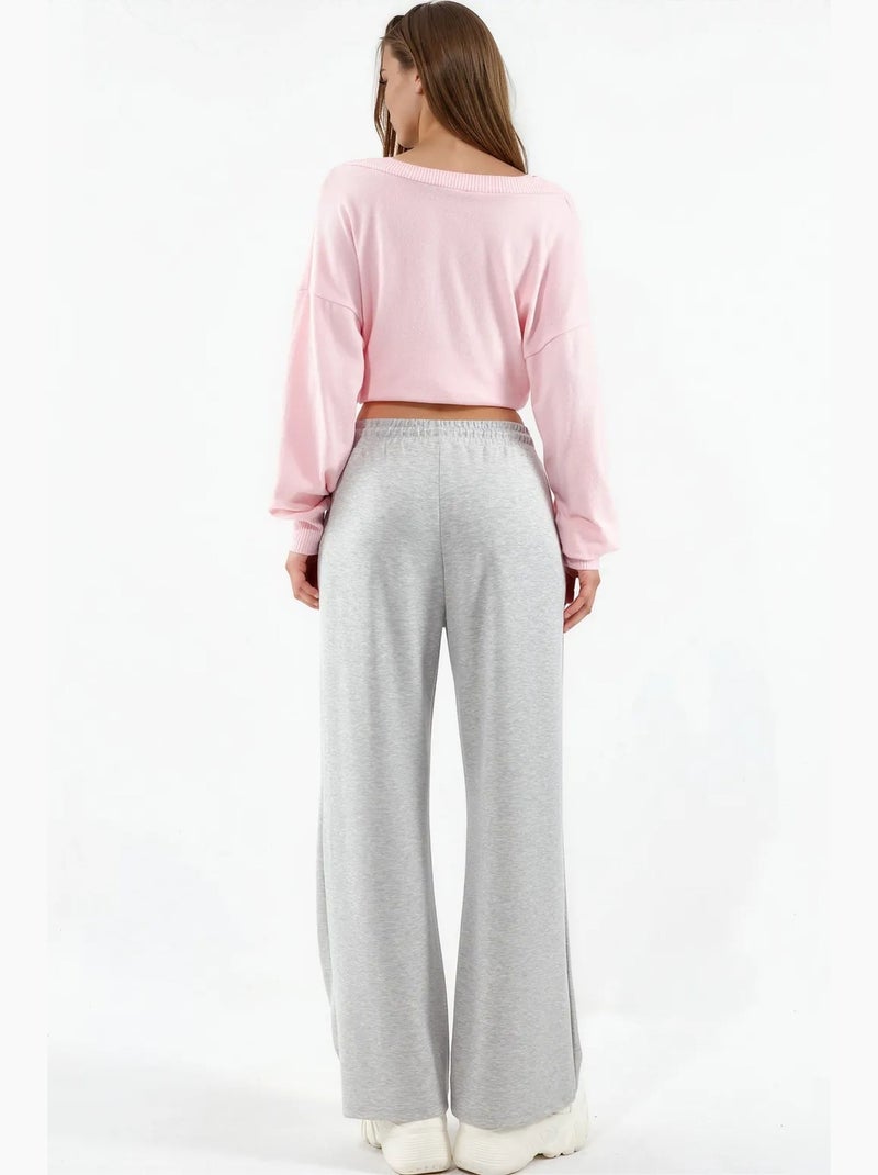 Pantalones de punto de pierna ancha y cintura alta busem Gris claro - Kiabi