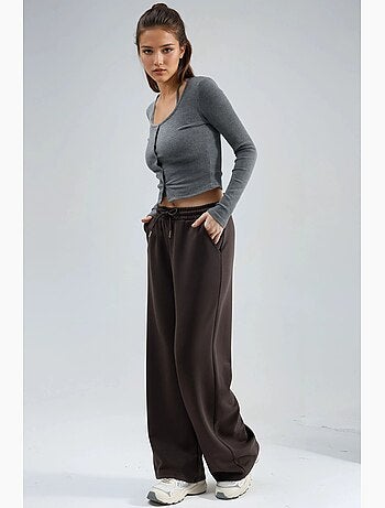 Pantalones de punto de pierna ancha y cintura alta busem