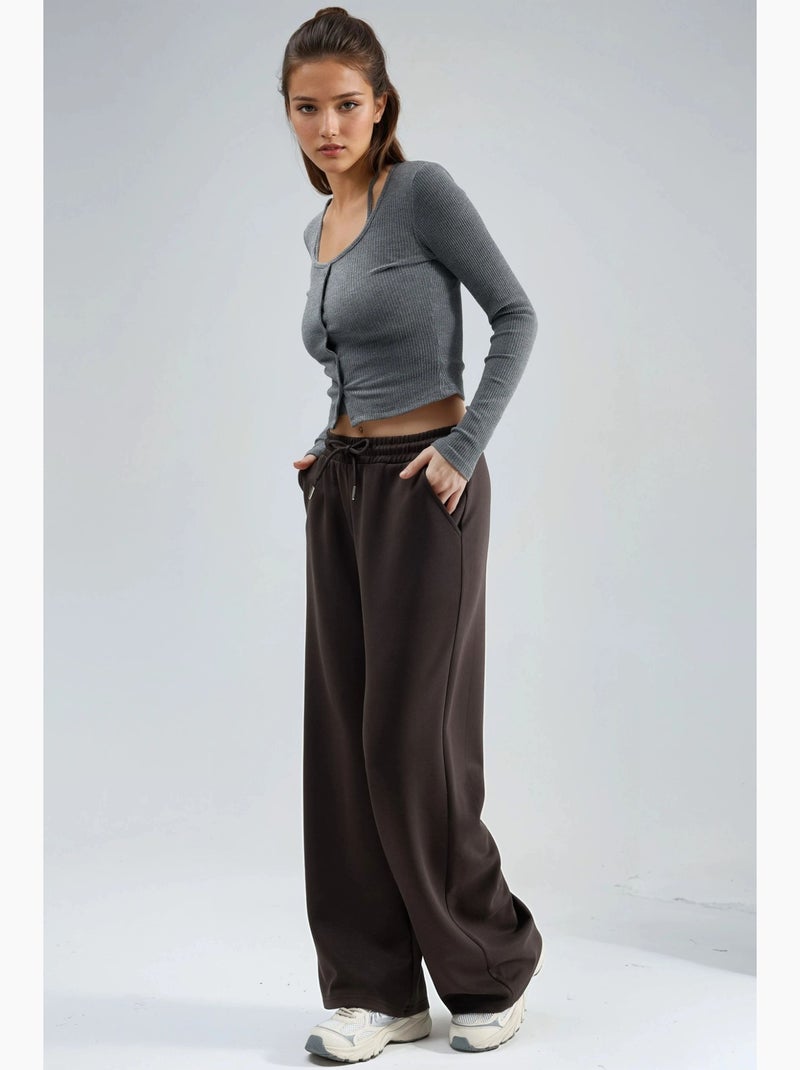 Pantalones de punto de pierna ancha y cintura alta busem Marrón oscuro - Kiabi
