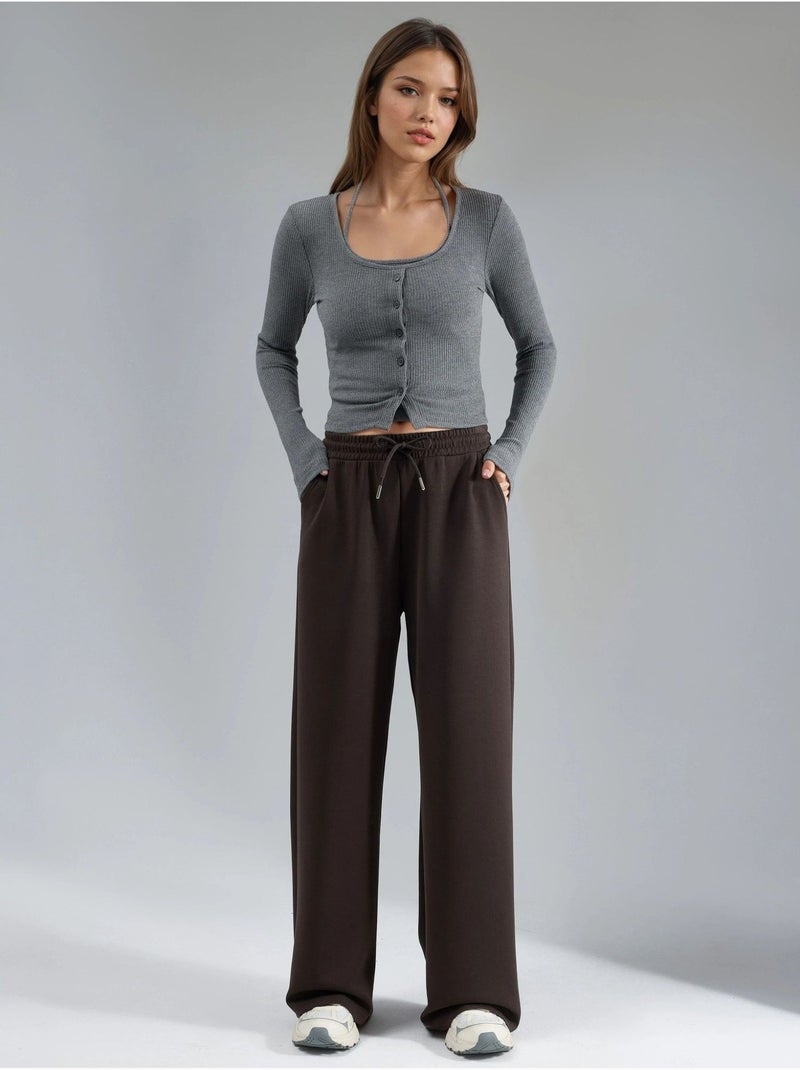 Pantalones de punto de pierna ancha y cintura alta busem Marrón oscuro - Kiabi