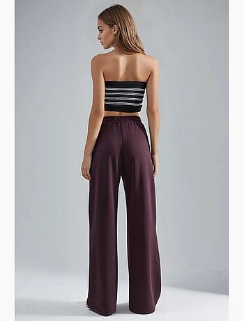 Pantalones de punto de pierna ancha y cintura alta busem