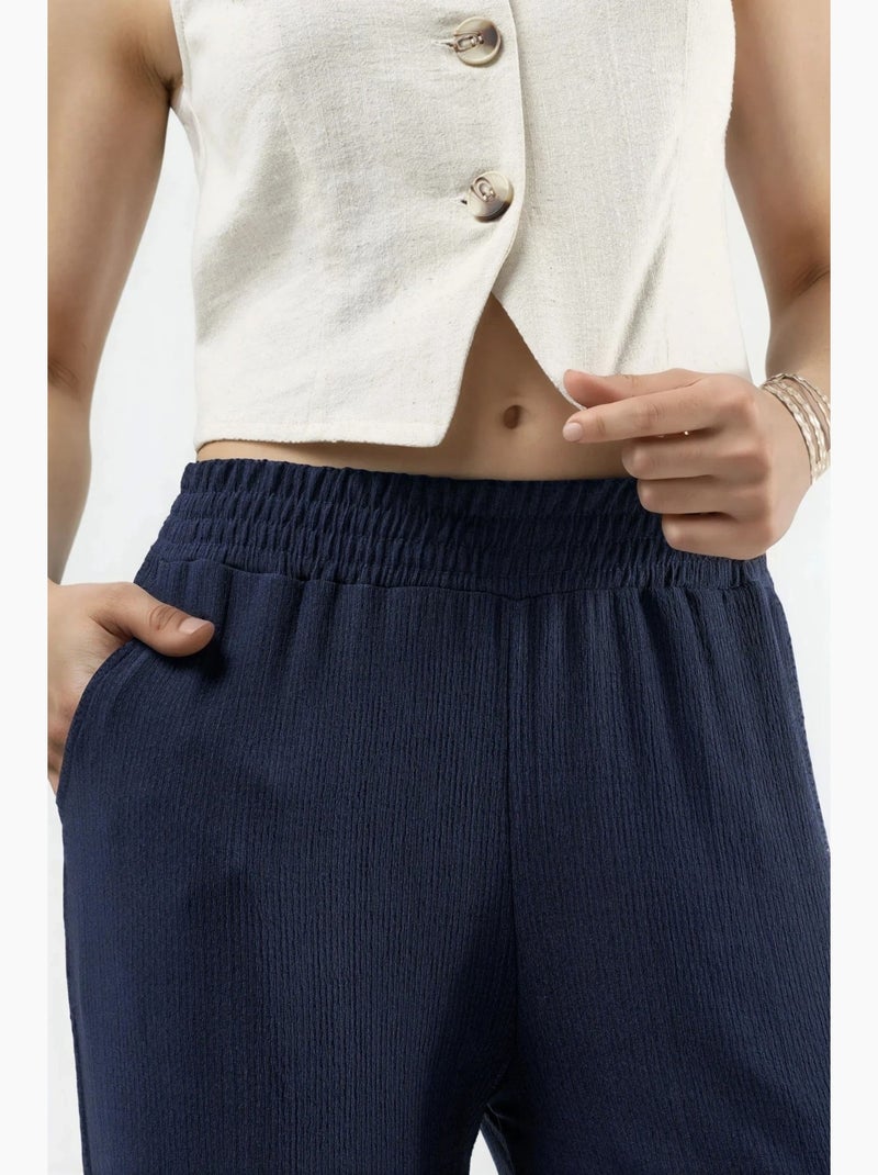 Pantalones de punto de pierna ancha y cintura media hiccup Azul marino - Kiabi