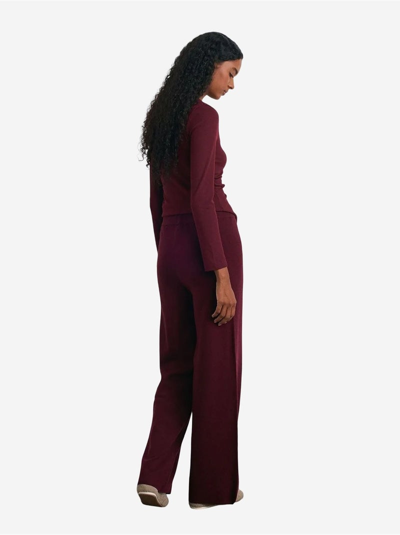 Pantalones de punto lurex de pernera ancha para mujer dilvin Rojo burdeos - Kiabi