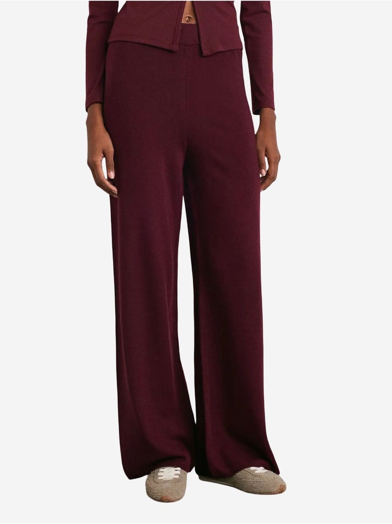 Pantalones de punto lurex de pernera ancha para mujer dilvin Rojo burdeos - Kiabi