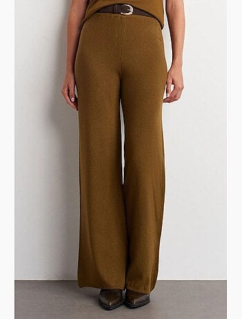 Pantalones de punto lurex de pernera ancha para mujer dilvin