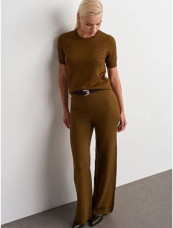 Pantalones de punto lurex de pernera ancha para mujer dilvin