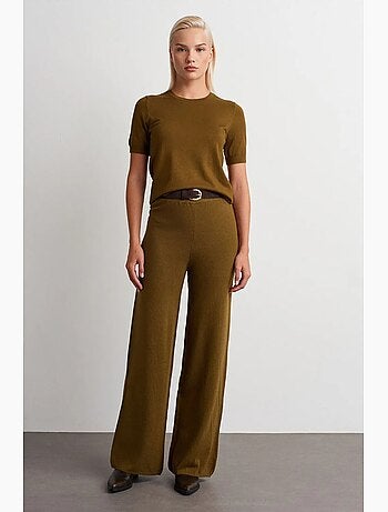 Pantalones de punto lurex de pernera ancha para mujer dilvin