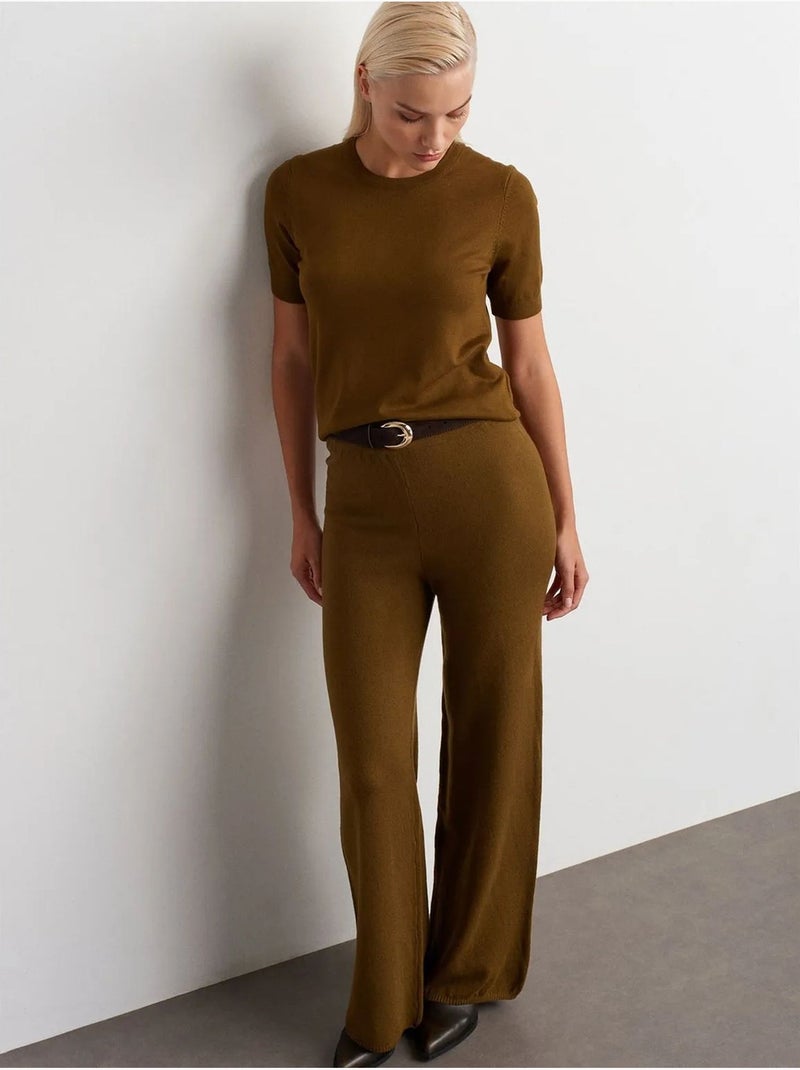 Pantalones de punto lurex de pernera ancha para mujer dilvin Verde caqui - Kiabi