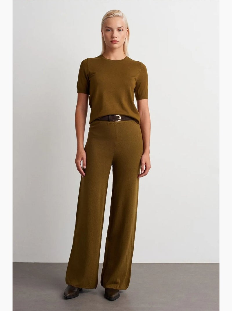 Pantalones de punto lurex de pernera ancha para mujer dilvin Verde caqui - Kiabi
