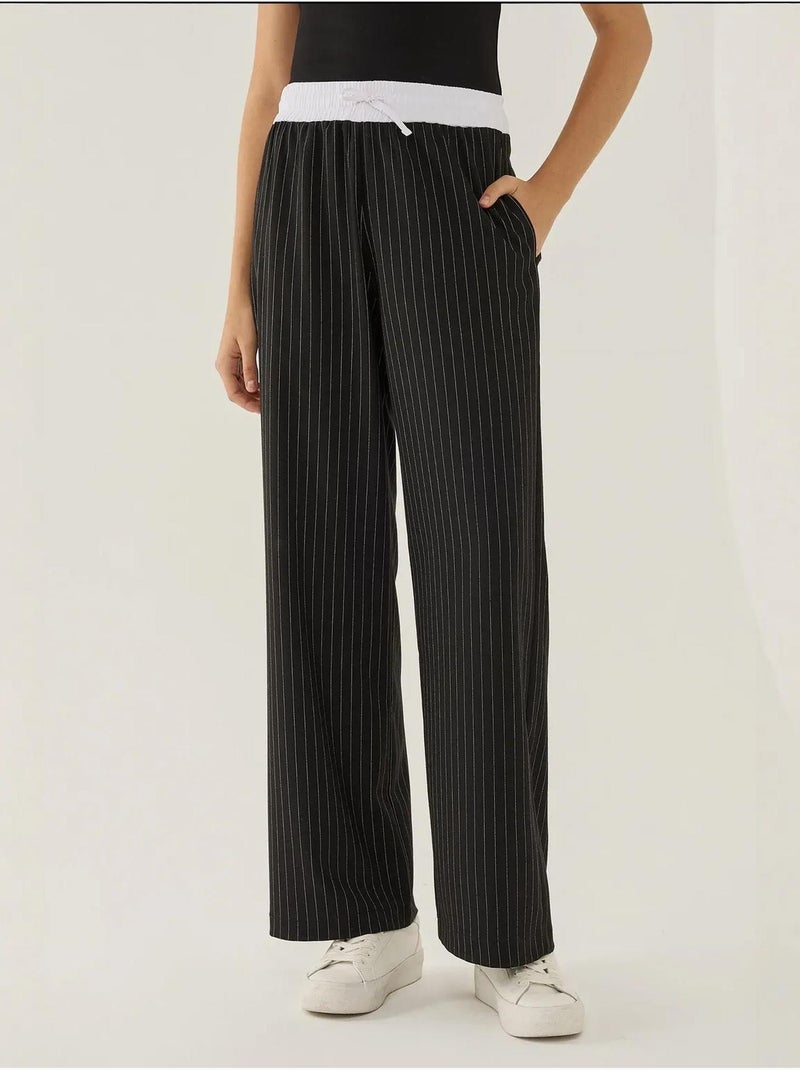 Pantalones de rayas con cintura elástica Negro - Kiabi