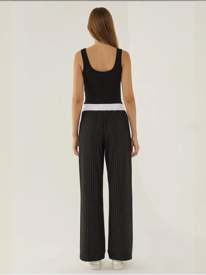 Pantalones de rayas con cintura elástica Negro - Kiabi
