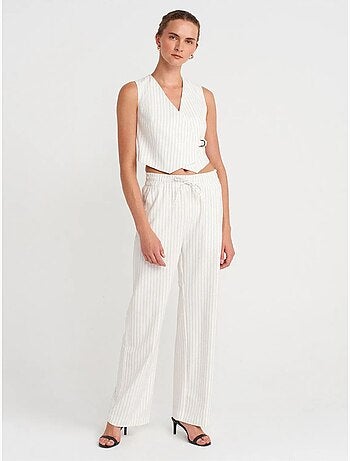 Pantalones de rayas de pernera ancha para mujer dilvin