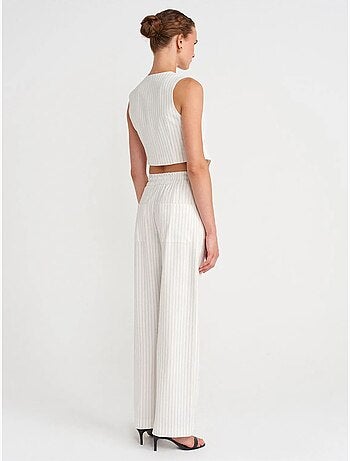 Pantalones de rayas de pernera ancha para mujer dilvin