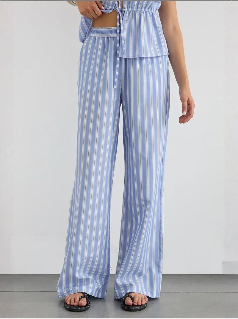 Pantalones de rayas de pierna ancha con cintura elástica hiccup Azul - Kiabi