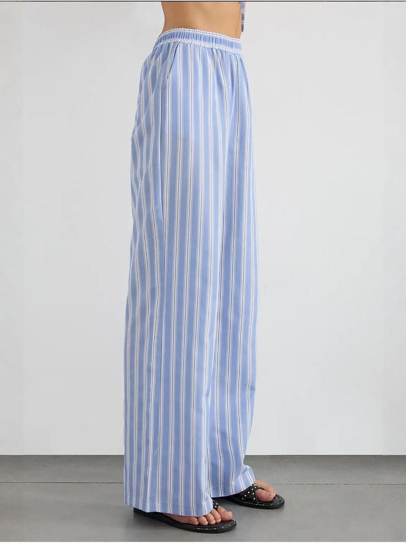 Pantalones de rayas de pierna ancha con cintura elástica hiccup Azul - Kiabi
