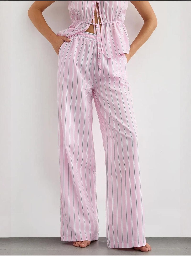 Pantalones de rayas de pierna ancha con cintura elástica hiccup Rosa - Kiabi