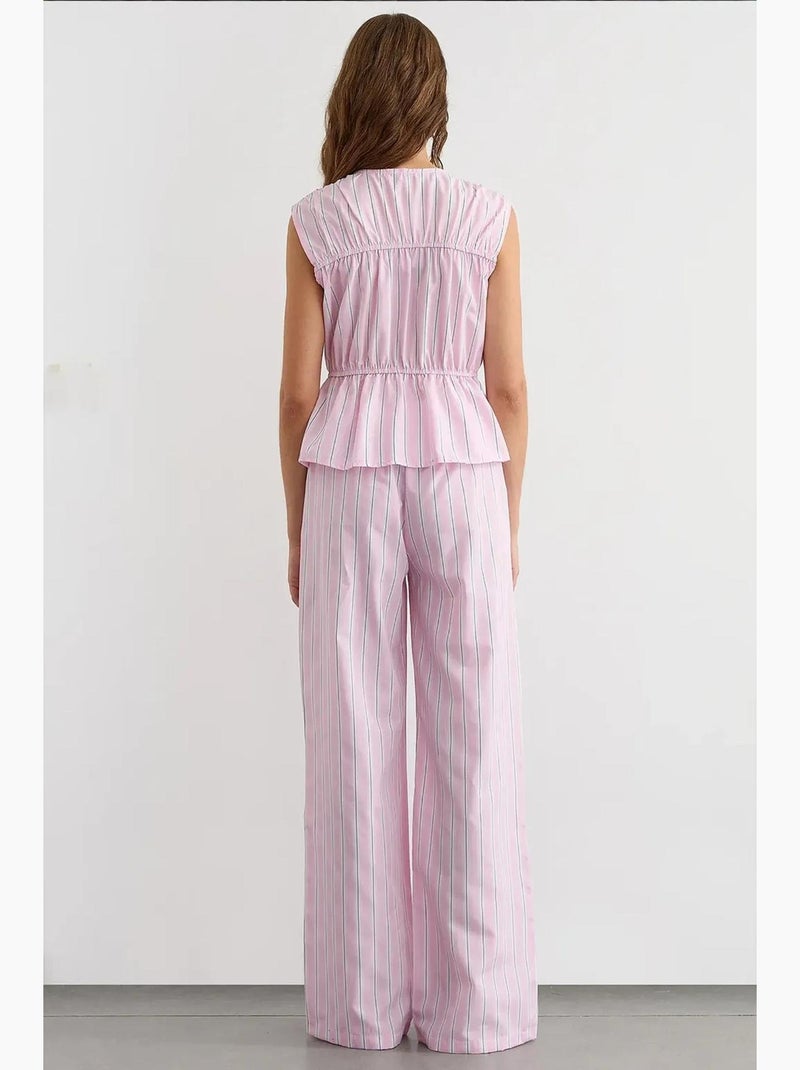 Pantalones de rayas de pierna ancha con cintura elástica hiccup Rosa - Kiabi