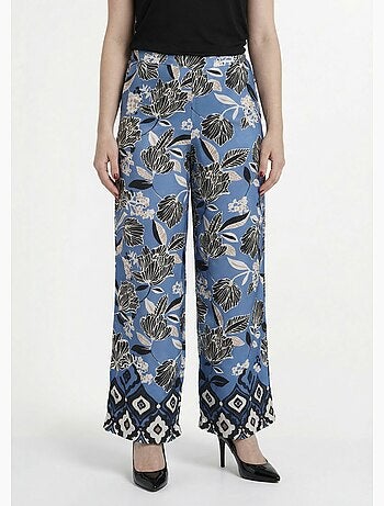 Pantalones de satén con estampado floral oriental. - Afibel