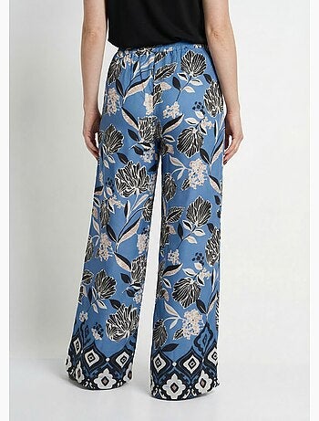 Pantalones de satén con estampado floral oriental. - Afibel