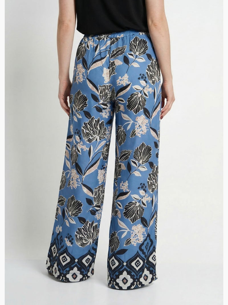 Pantalones de satén con estampado floral oriental. - Afibel Azul - Kiabi