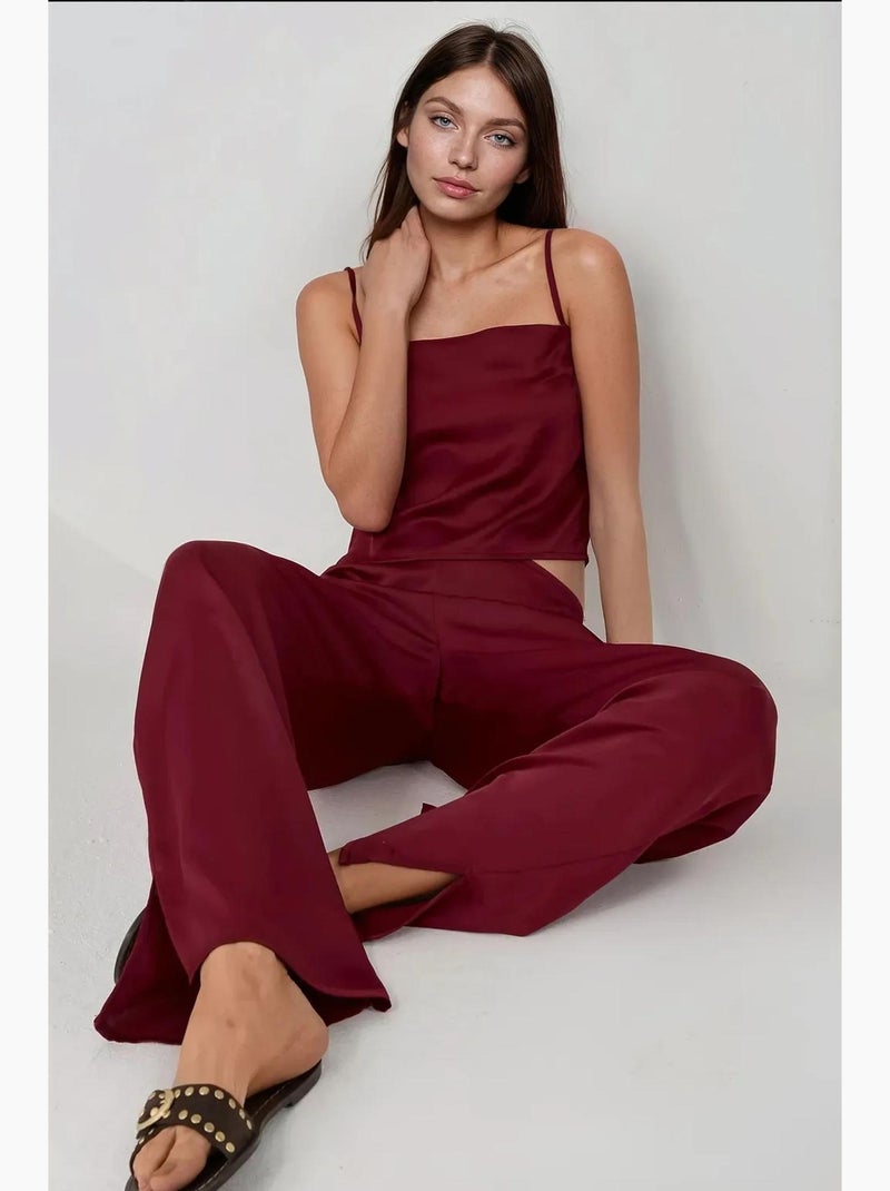 Pantalones de satén de pierna ancha hiccup Rojo burdeos - Kiabi
