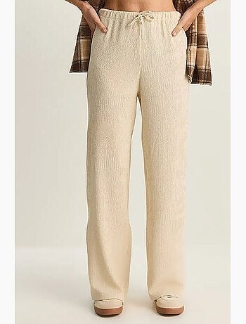 Pantalones de seersucker de cintura alta y pierna ancha lucci